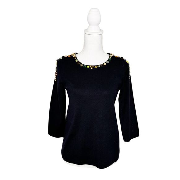 J. Crew Sweaters - J. Crew Crystal Jewel Embellished Collar Navy Blue Knit Sweater XS